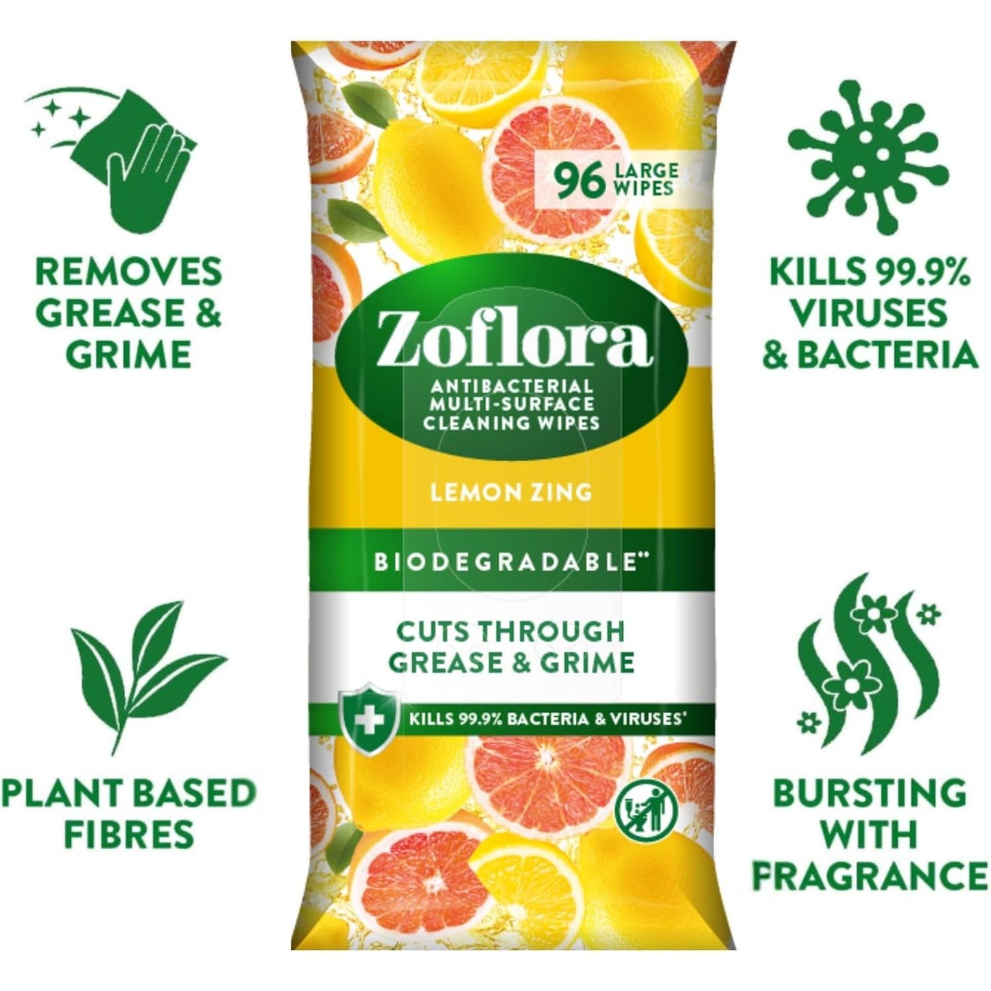 "Zoflora" Antibakterinės Valymo servetėlės 96vnt - Lemon Zing