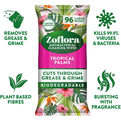 "Zoflora" Antibakterinės Valymo servetėlės 96vnt - Tropical Palms
