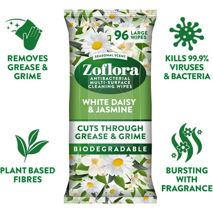 "Zoflora" Antibakterinės Valymo servetėlės 96vnt - White Daisy & Jasmine