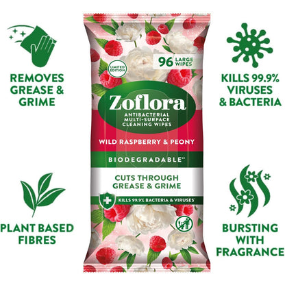 "Zoflora" Antibakterinės Valymo servetėlės 96vnt - Wild Raspberry & Peony