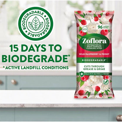 "Zoflora" Antibakterinės Valymo servetėlės 96vnt - Wild Raspberry & Peony